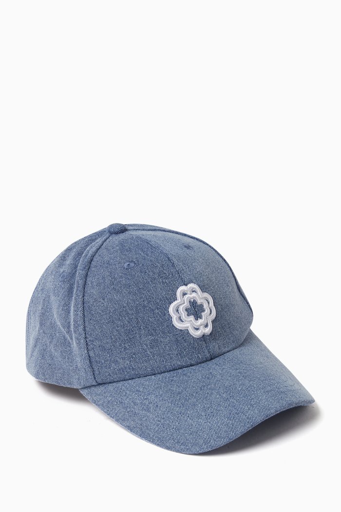

Embroidered Clover Logo Cap in Denim, Blue