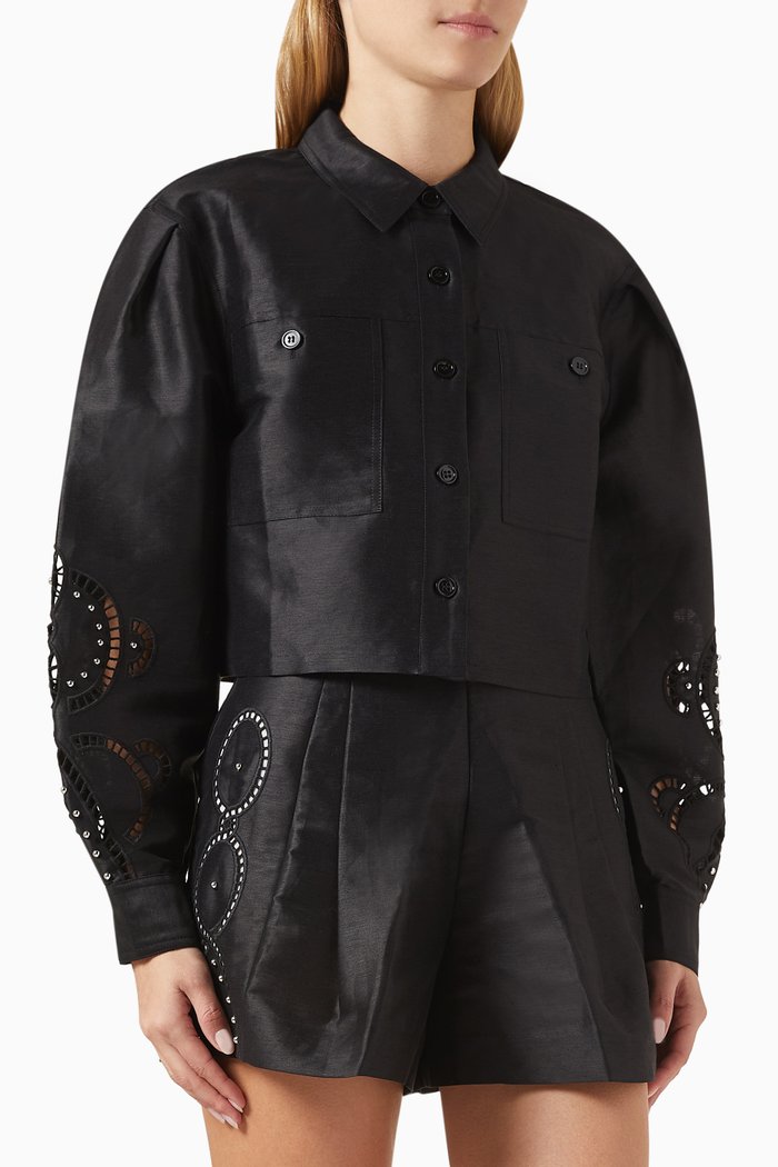

Clint Embroidered Shirt in Linen, Black