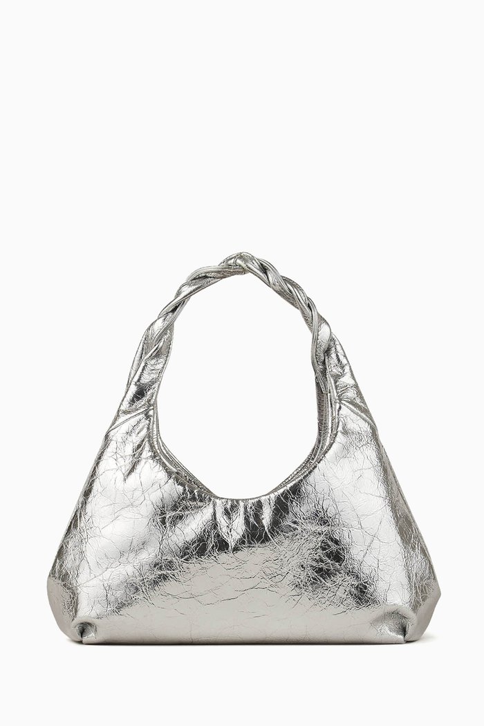 

Moonwalk Shoulder Bag in Metallic Leather, Silver