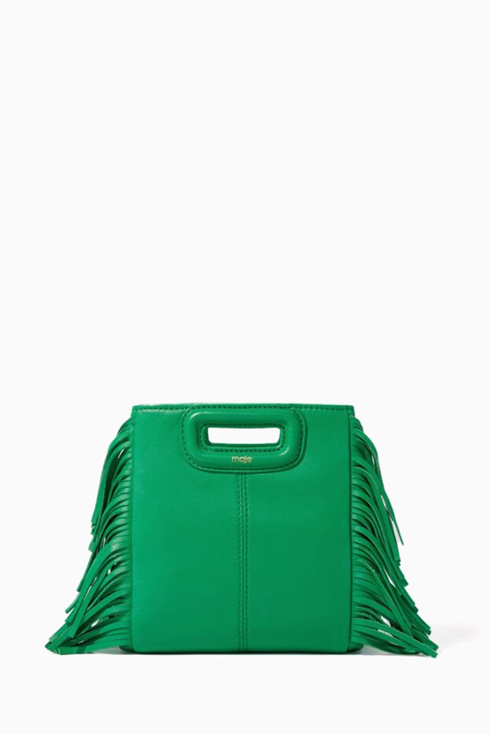 

Mini M Fringed Crossbody Bag in Leather, Green