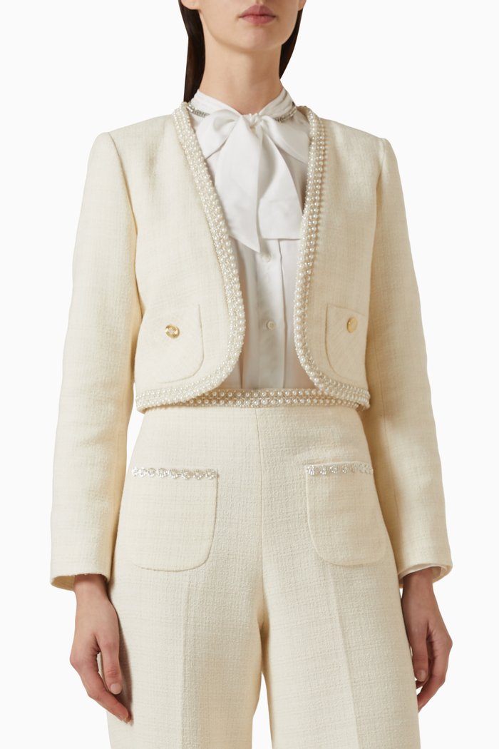 

Pearl-embellished Jacket in Tweed, White