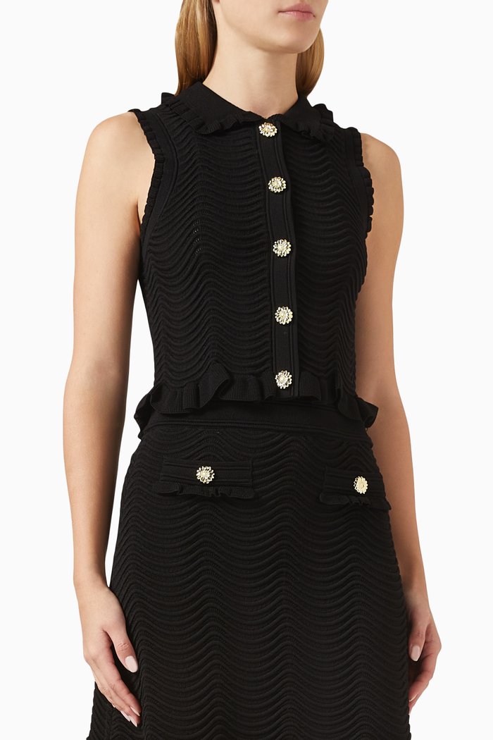 

Lina Crop Top in Textured-viscose, Black