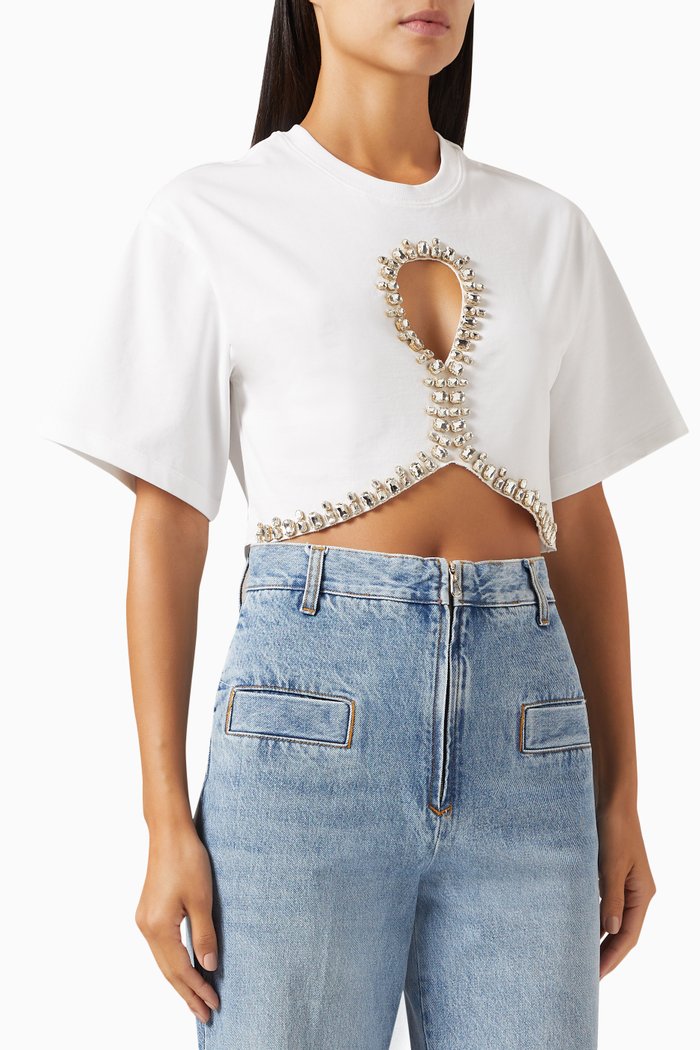 

Soul Embellished Crop T-shirt in Cotton-jersey, White