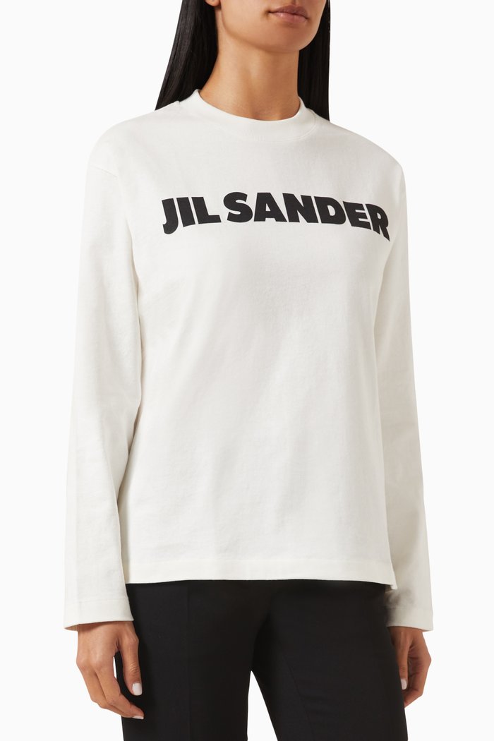 

Logo Long-sleeved T-shirt in Cotton Jersey, White