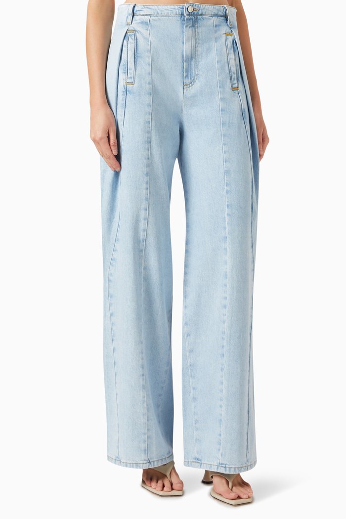 

Wide-leg Box Pleat Jeans in Denim, Blue