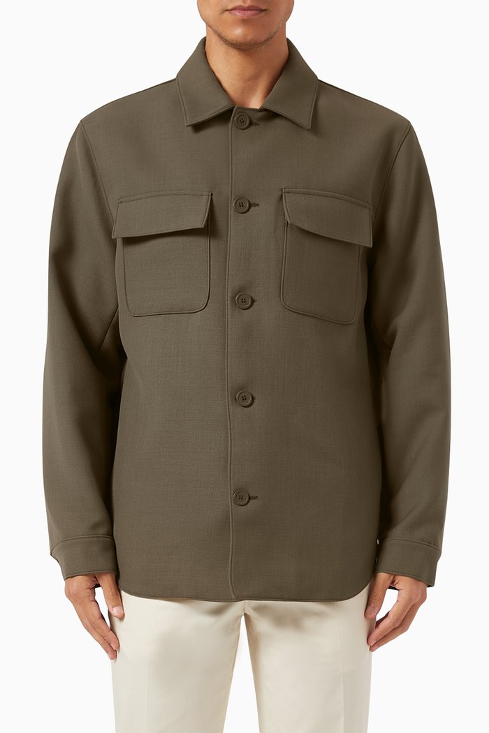 

Buttoned Overshirt in Virgin Wool-blend, Green