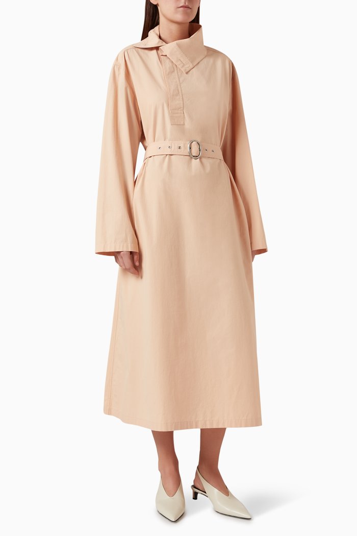 

Belted Midi Dress in Cotton, Red