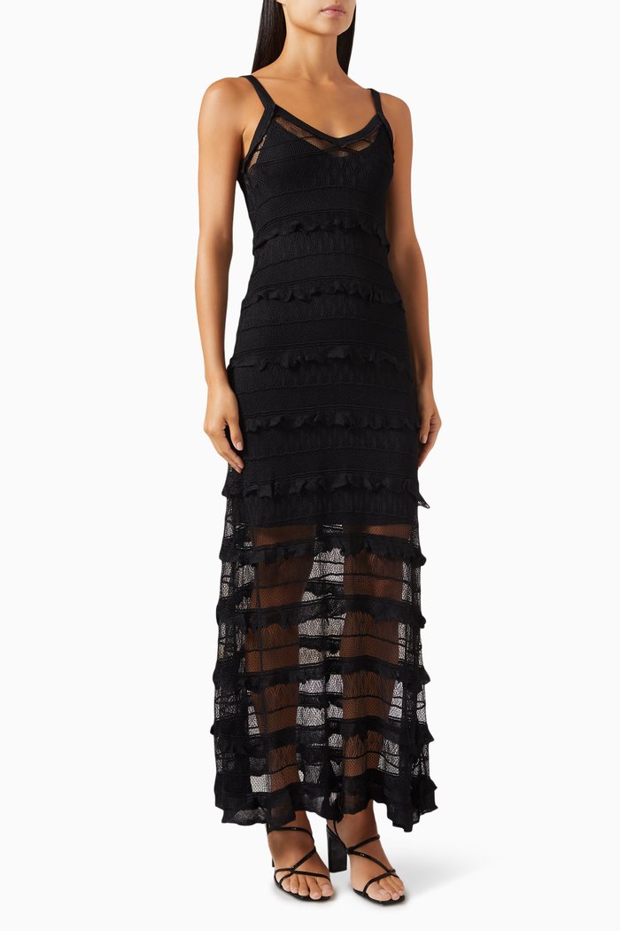 

Jessie Ruffled Midi Dress in Viscose-knit, Black