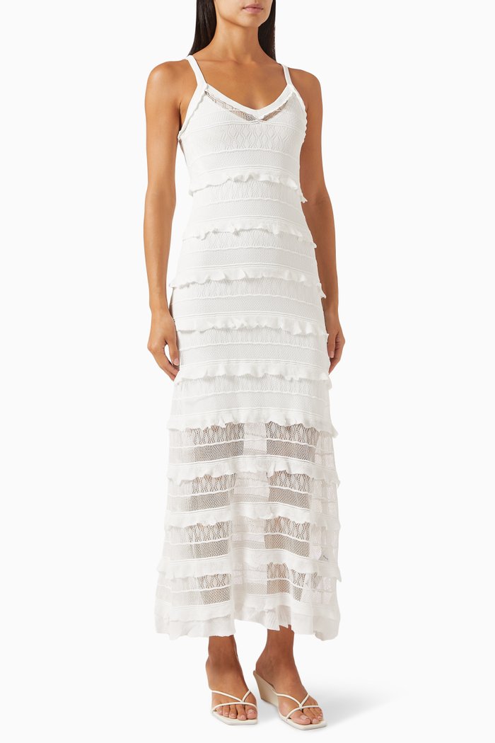 

Jessie Ruffled Midi Dress in Viscose-knit, White