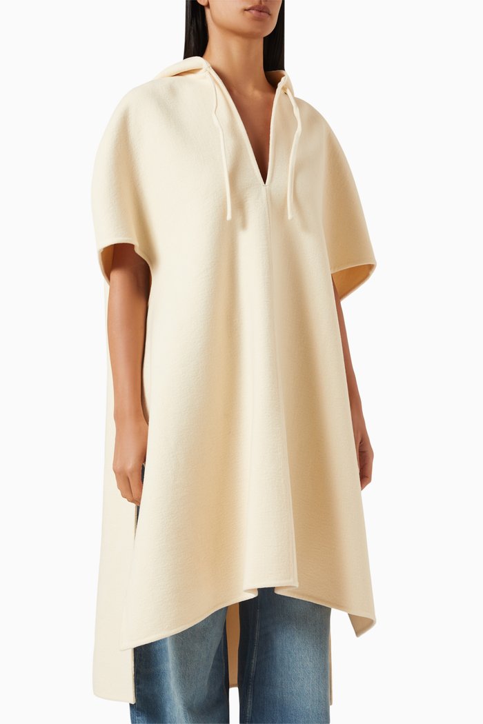 

Oversized Hooded Cape in Wool-cashmere Blend, Gold