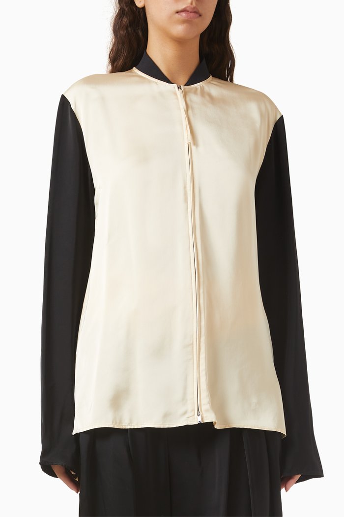 Long-sleeved Zip Shirt in Viscose, Gold