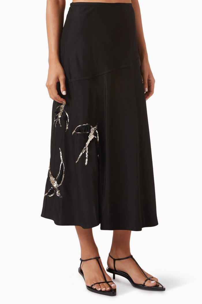 

Sequin-embellished Midi Skirt in Viscose Twill, Black