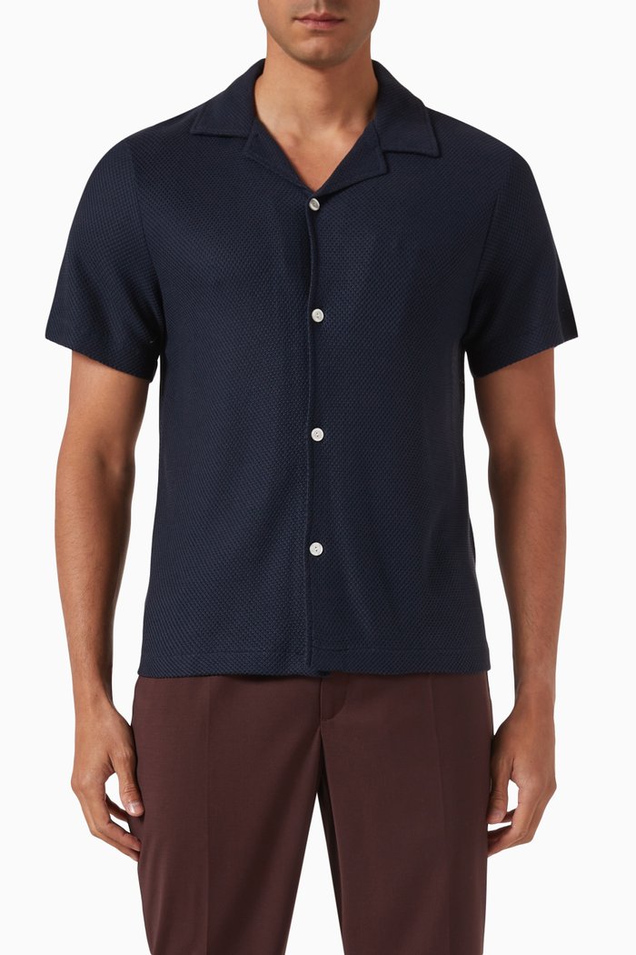 

Shark Collar Shirt in Openwork Jersey, Blue