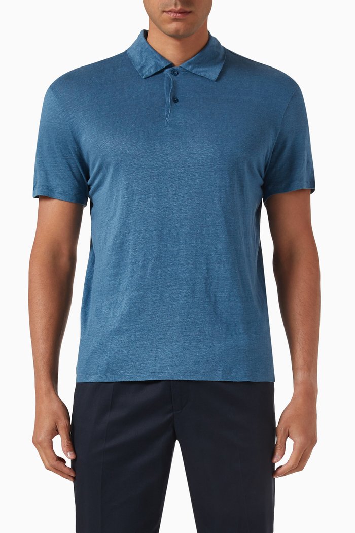 

Polo Shirt in Linen, Blue