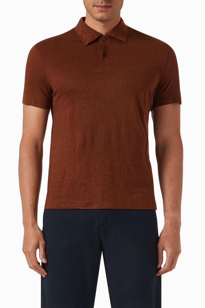 Polo Shirt in Linen, Brown