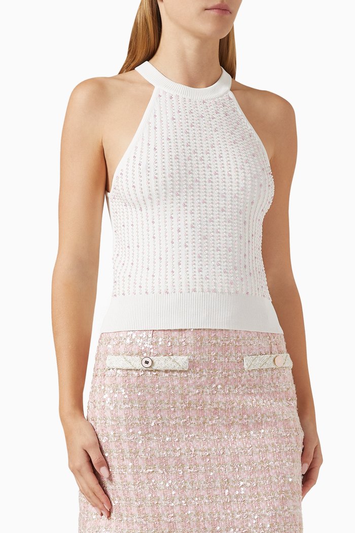 

Pearls Embellished Top in Viscose-knit, White