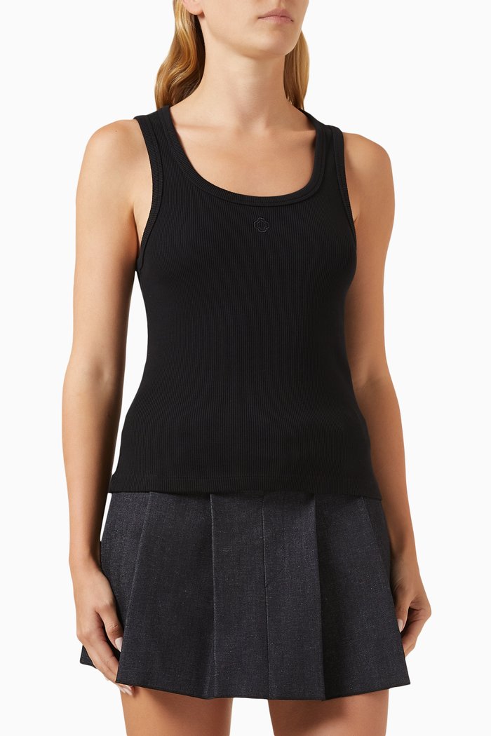 

Ribbed Tank Top in Stretch-cotton, Black