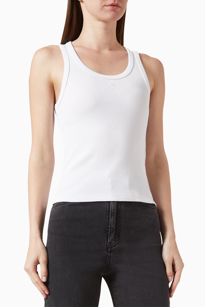 Ribbed Tank Top in Stretch-cotton, White
