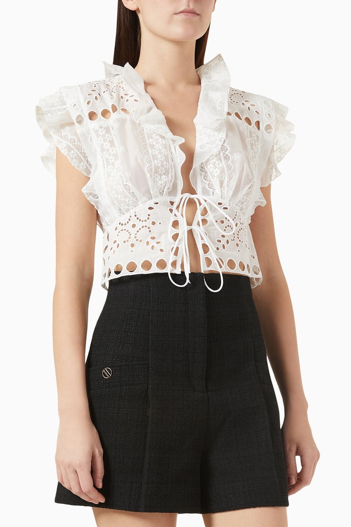 Tie-up Top in Lace, White