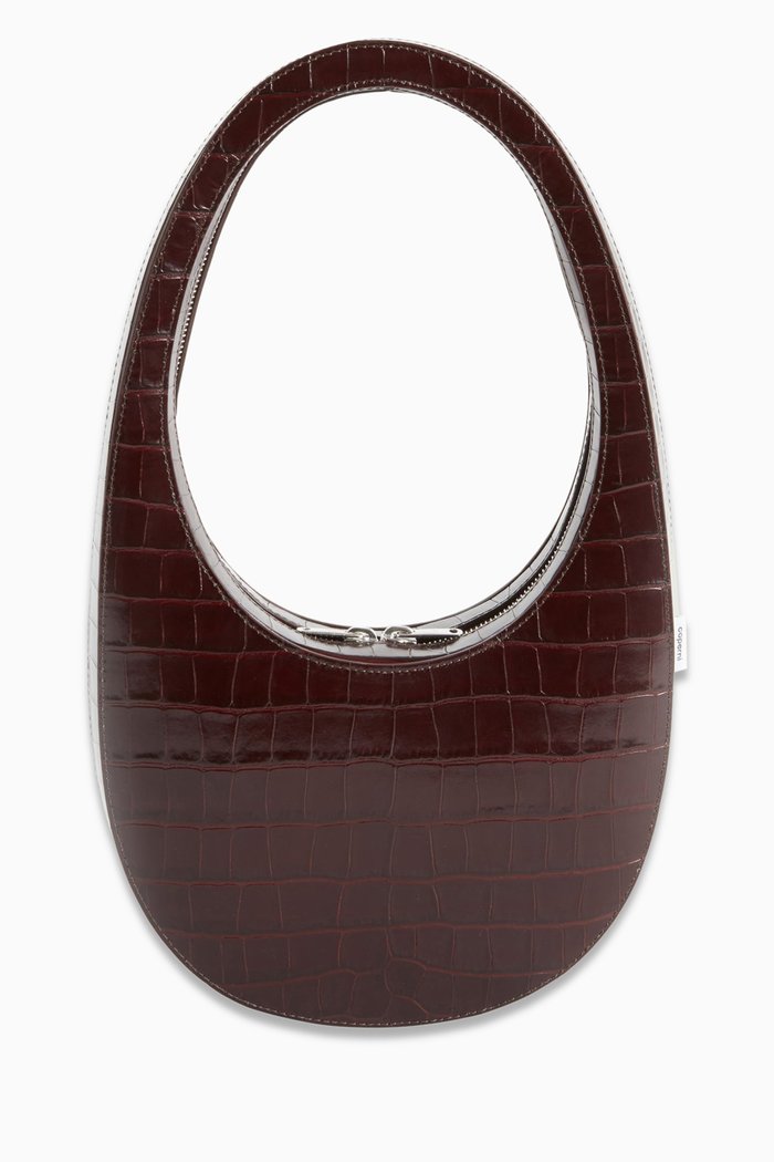 

Small Swipe Shoulder Bag in Croc-embossed Leather, Brown