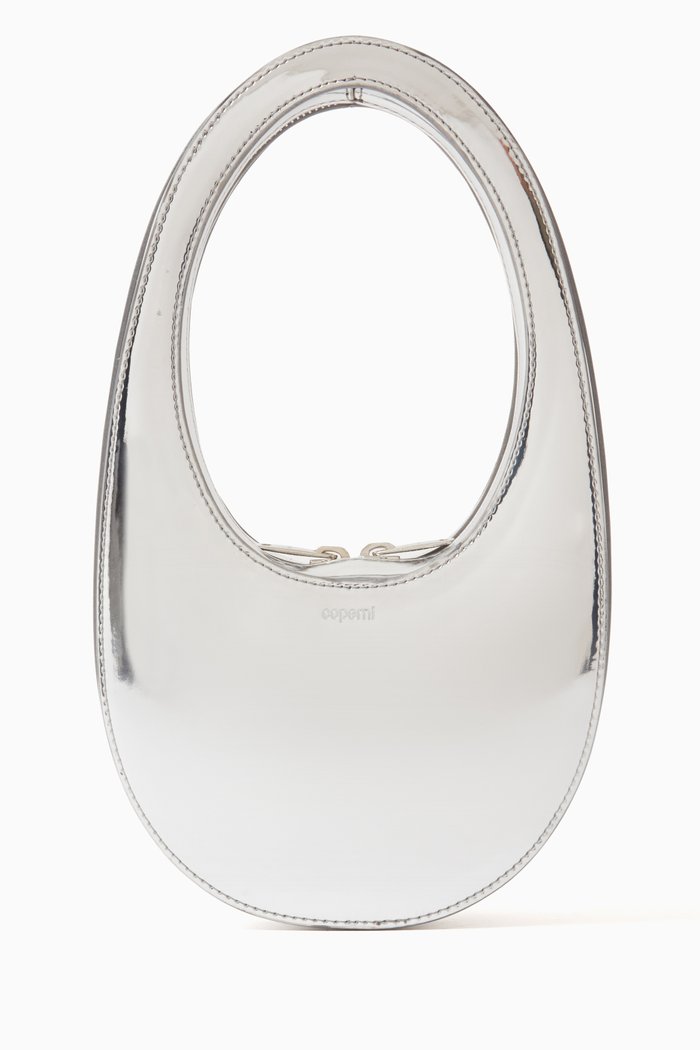 

Mini Swipe Shoulder Bag in Mirrored Leather, Silver