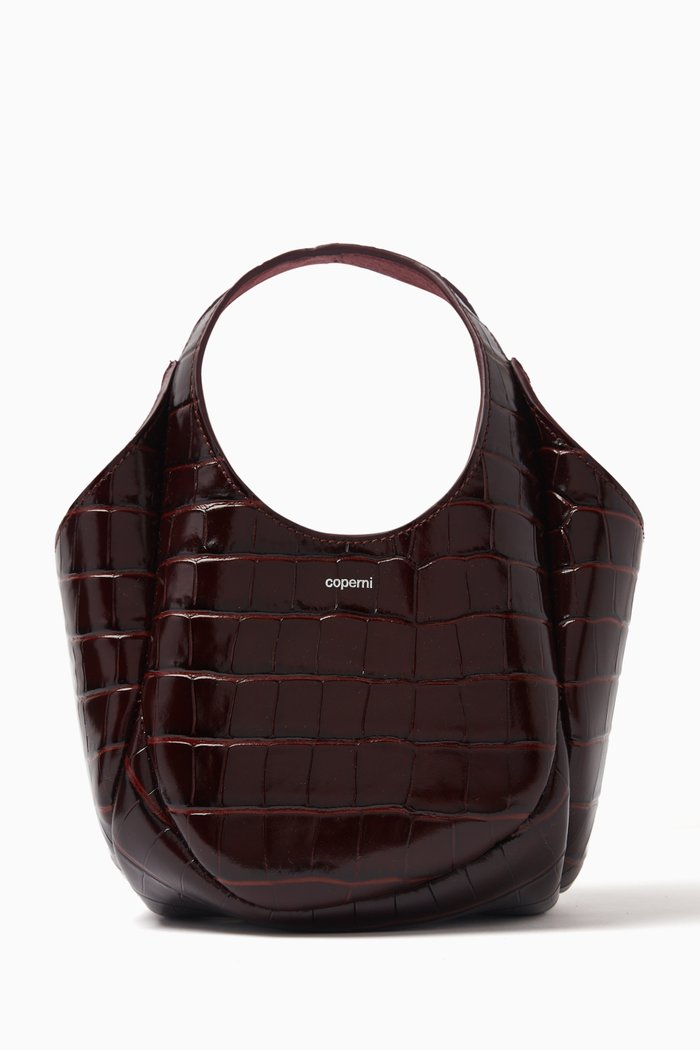 

Mini Bucket Swipe Bag in Croc-embossed leather, Brown