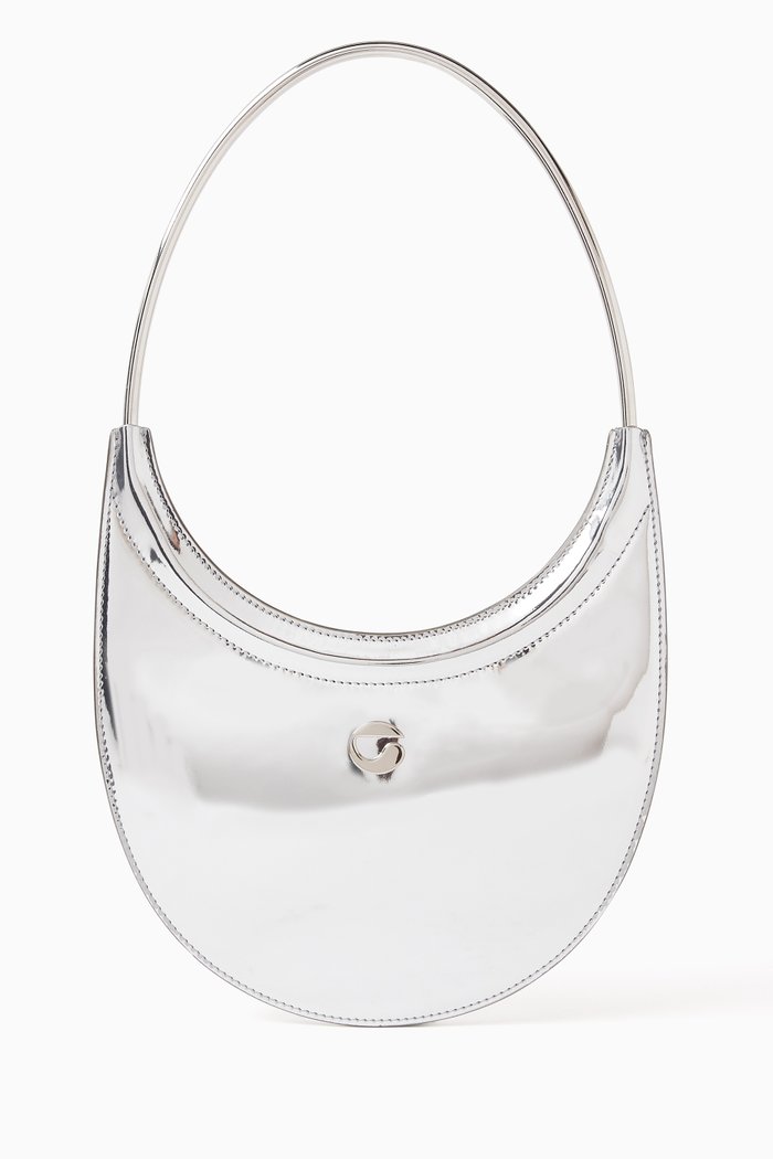 Small Swipe Shoulder Bag in Mirrored Leather, Silver