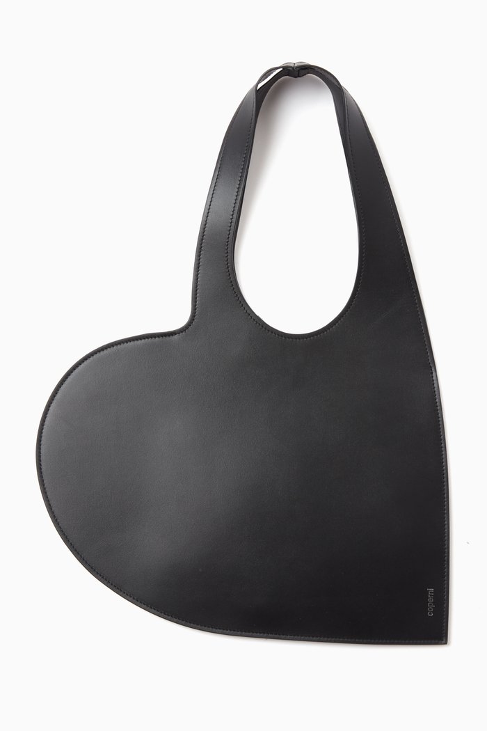 

Mini Heart Tote Bag in Leather, Black