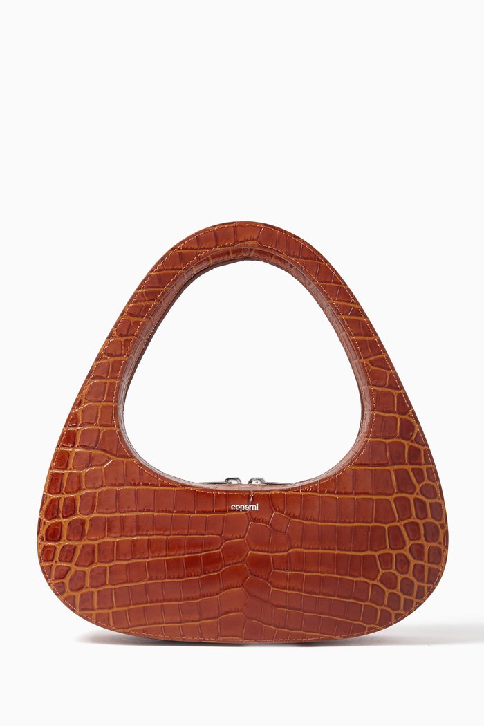 

Baguette Swipe Bag in Embossed Leather, Brown