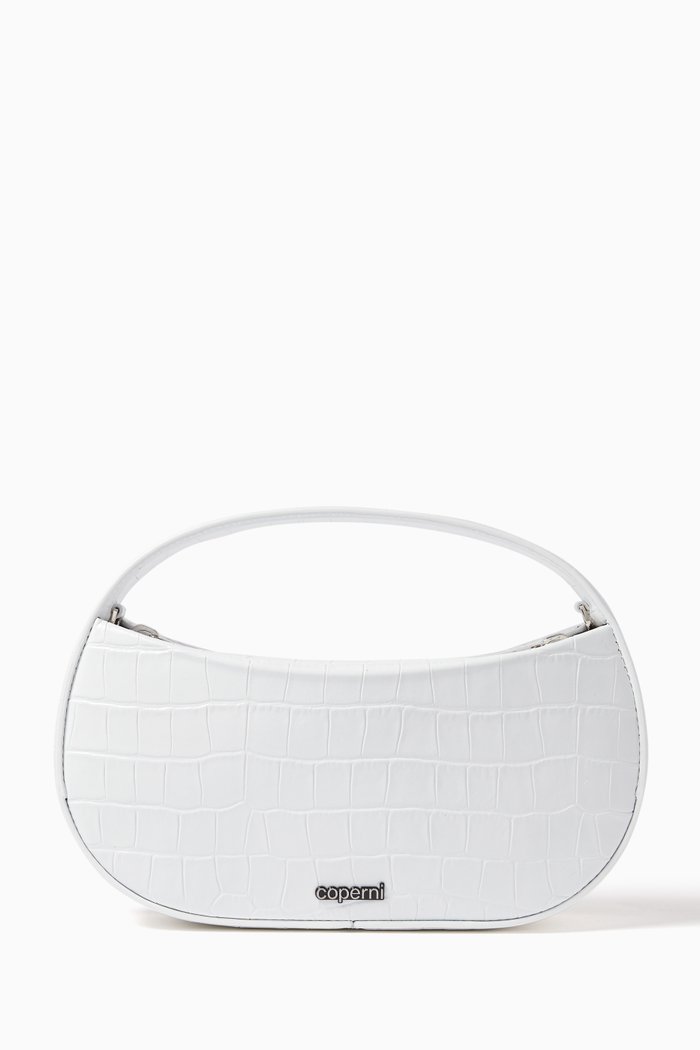 

Mini Swipe Sound Bag in Croc-embossed Leather, White