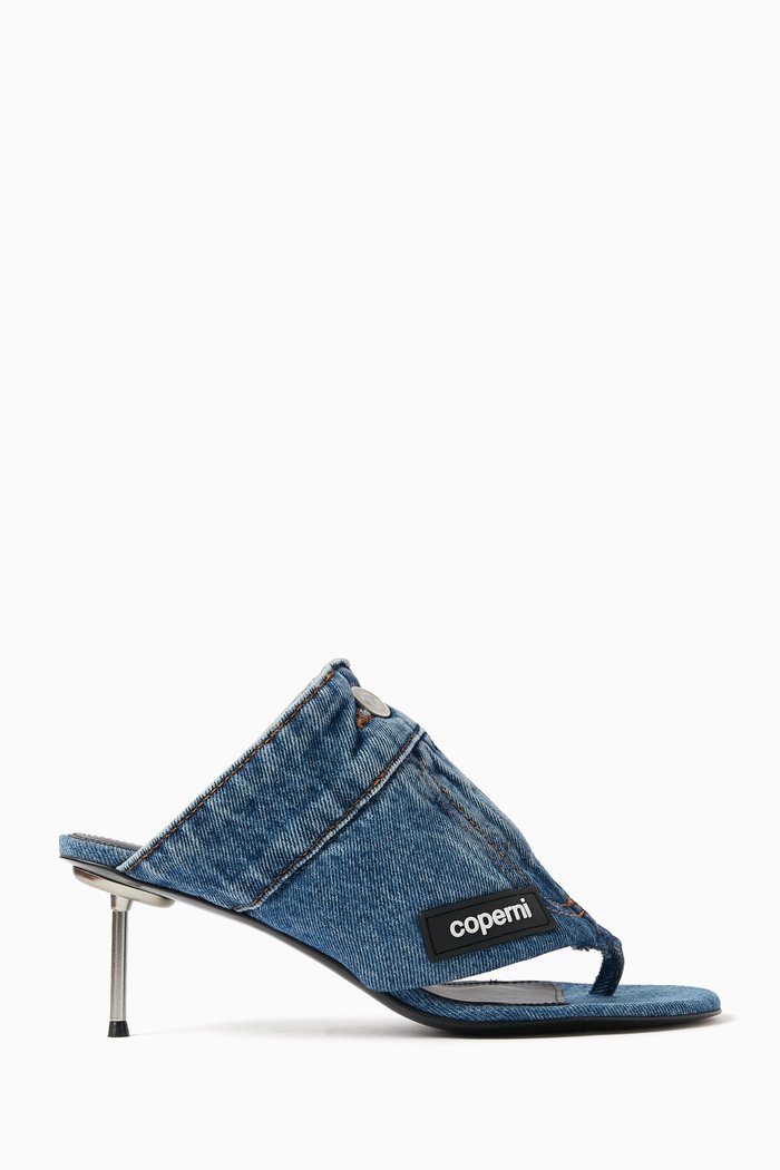 

Branded Open Thong Sandals in Denim, Blue