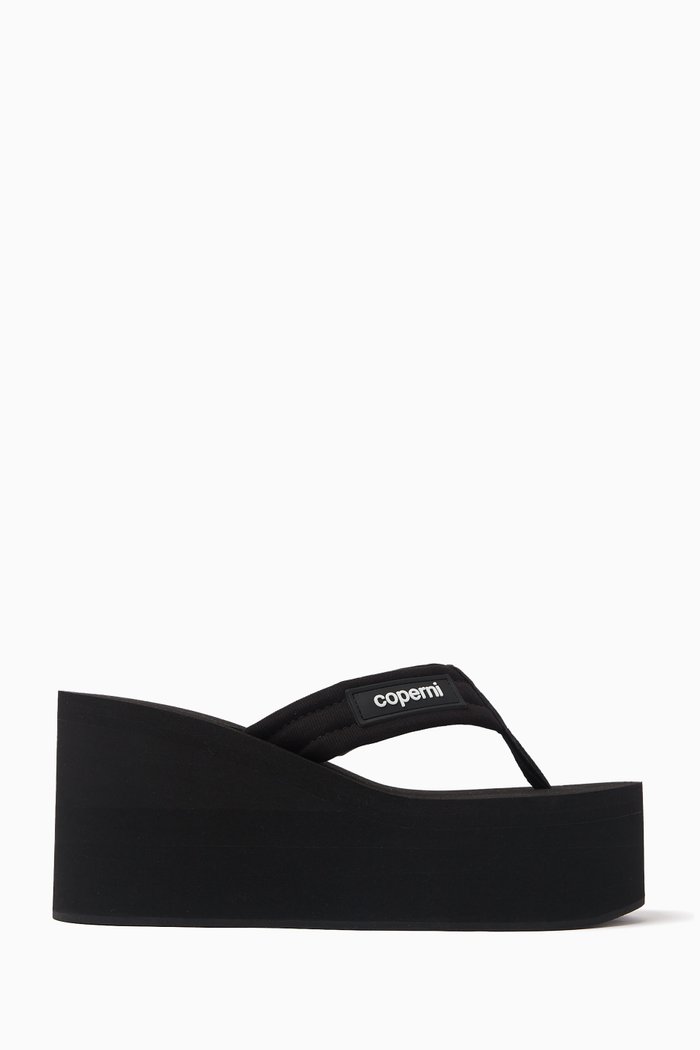 Branded Wedge Sandals, Black