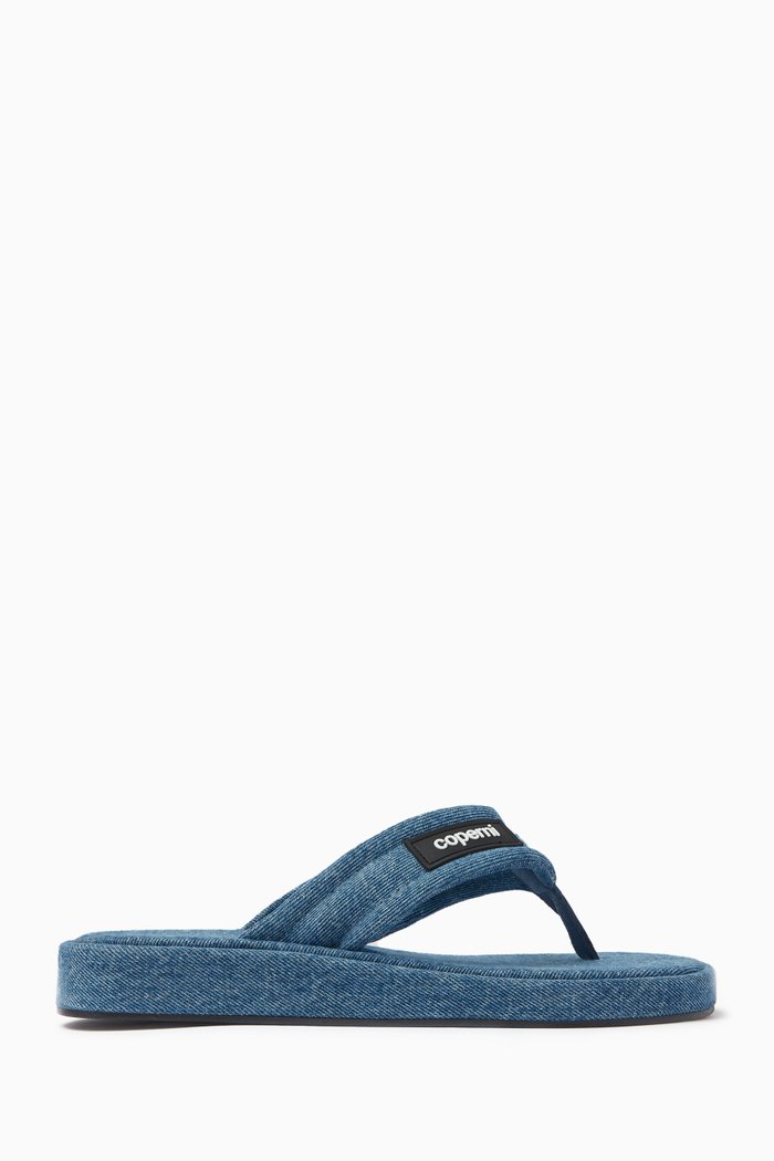 

Branded Flip Flops in Denim, Blue