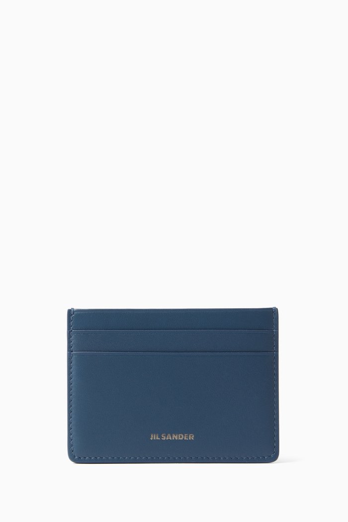 Logo Card Holder in Leather, Blue