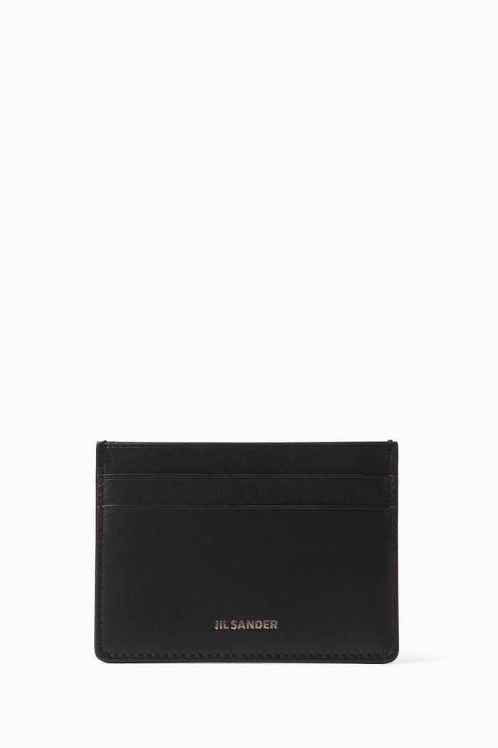 Logo Card Holder in Leather, Black