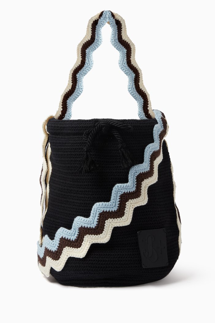 Woven Bucket Bag in Cotton, Black