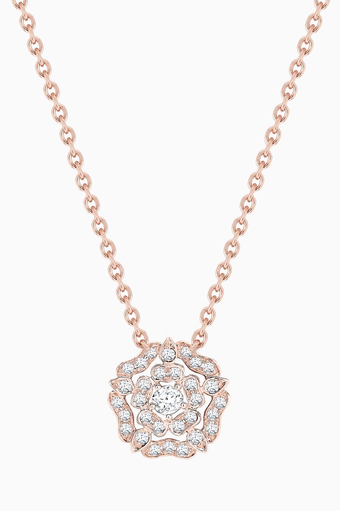 Tudor Rose Mini Icons Diamond Pendant Necklace in 18kt Rose-gold
