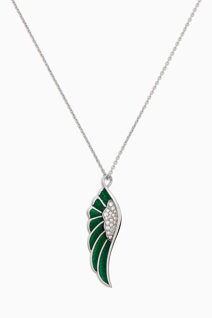 

Medium Wings Reflection Enamel & Diamond Pendant Necklace in 18kt White Gold