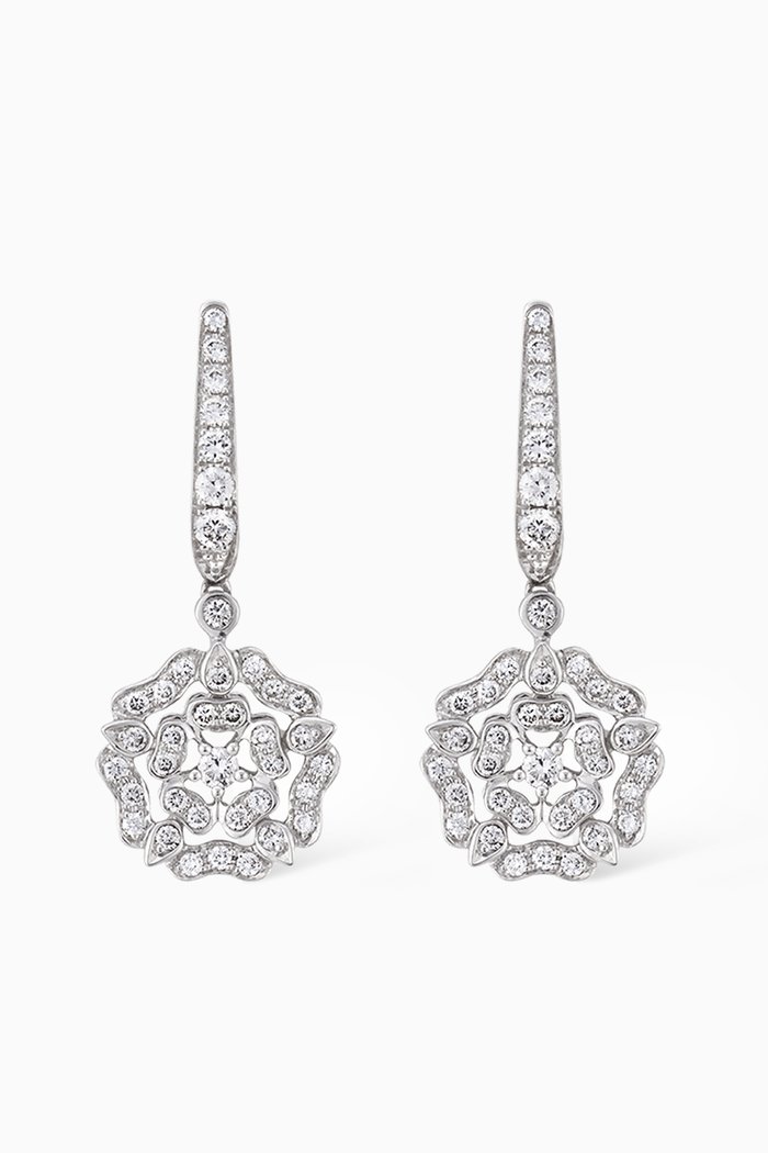 

Tudor Rose Mini Icons Diamond Drop Earrings in in 18kt White Gold