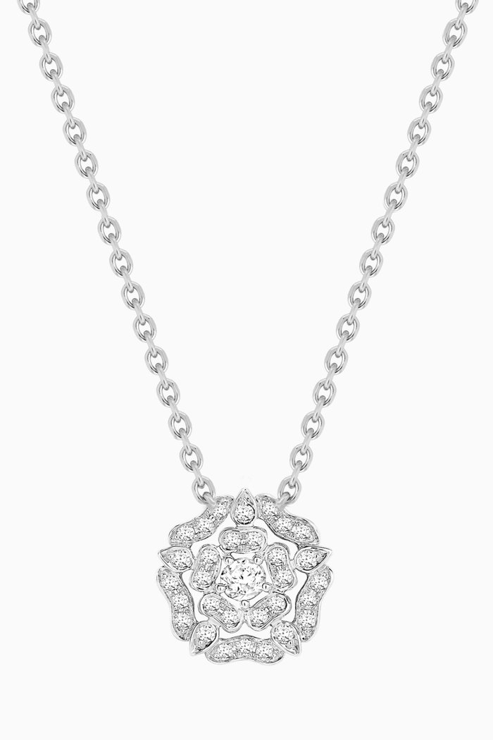 Tudor Rose Mini Icons Diamond Pendant Necklace in 18kt White Gold
