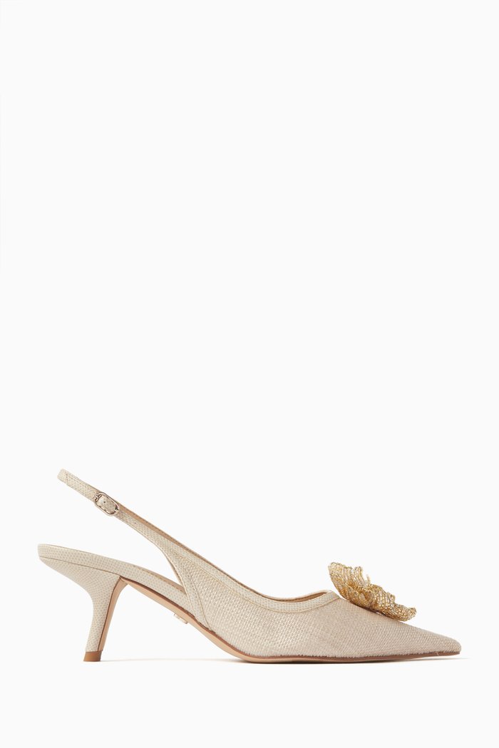 Bianka Floral 60 Mules in Raffia, Neutral