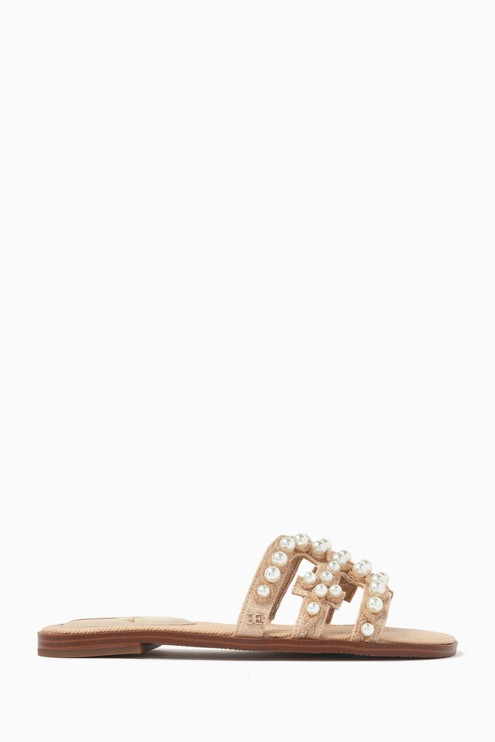 

Bay 22 Pearl-embellished Slide Sandals in Linen, Neutral