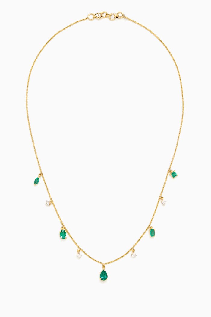 

Vania Diamond & Emerald Mini Necklace in 18kt Gold, Green