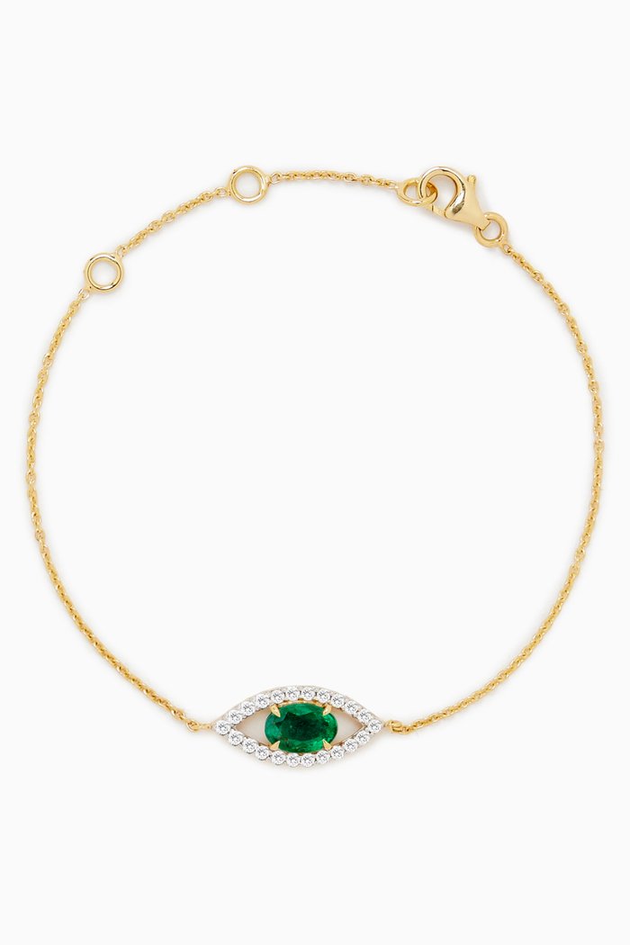 

Evil Eye Emerald & Diamond Bracelet in 18kt Gold, Green