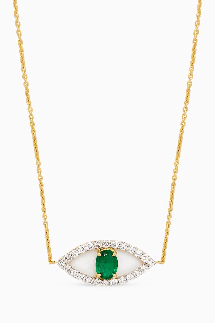 

Evil Eye Emerald & Diamond Necklace in 18kt Gold, Green