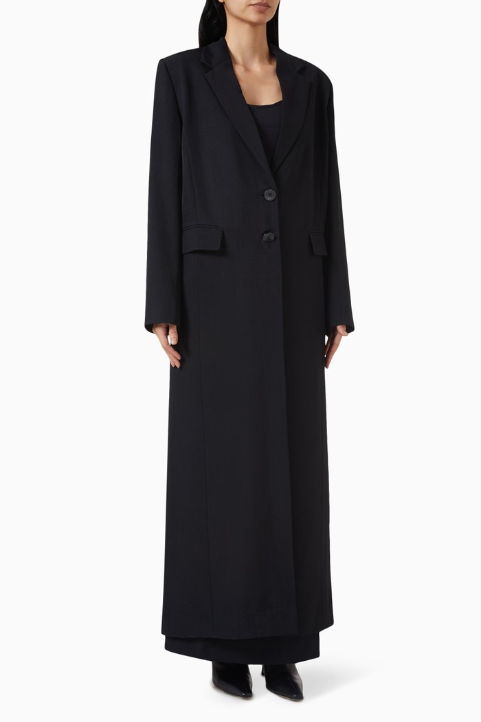 

Noura Long Blazer in Twill Crepe, Black