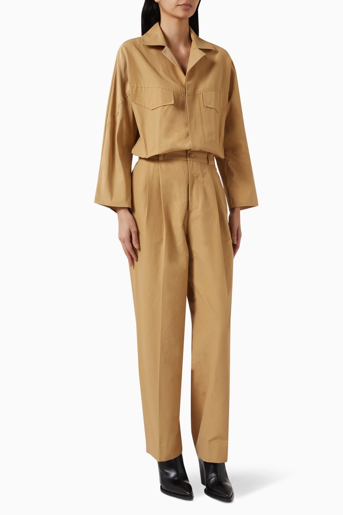 Sally Boxy Jumpsuit in Cotton-blend, Brown