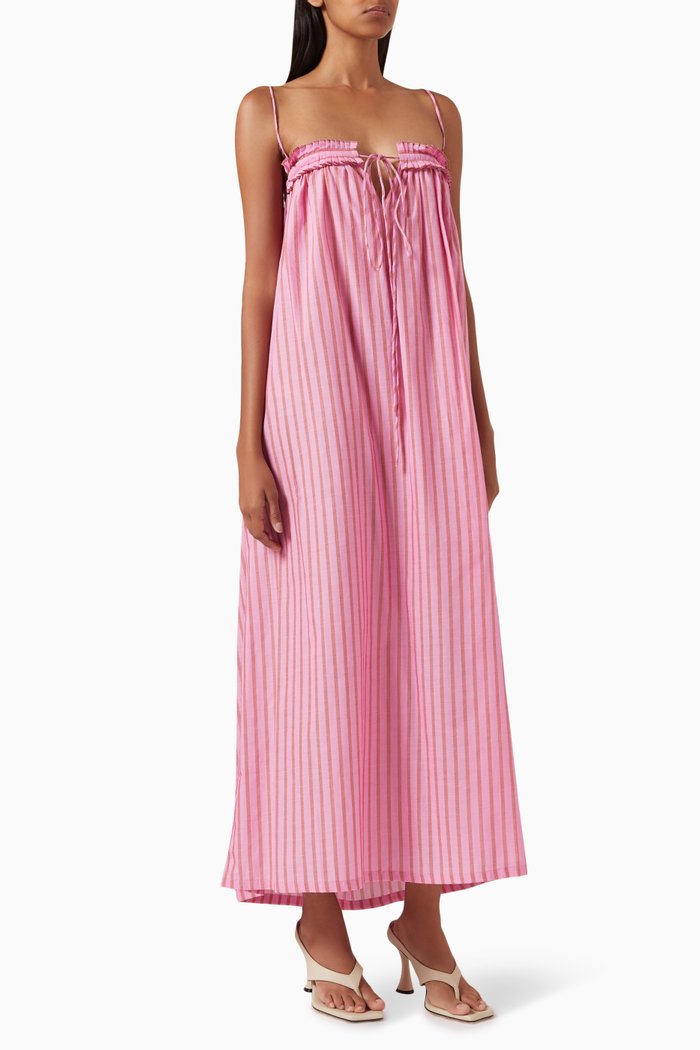 

Rosa Striped Maxi Dress in Organic Cotton, Pink