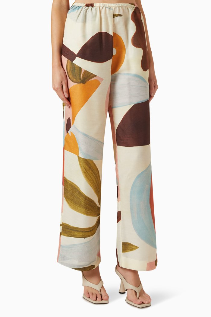 Rafael Printed Pants in Viscose, Multicolour