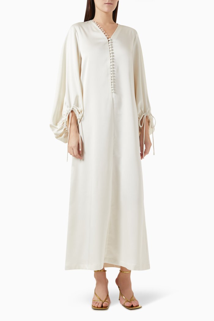 Nadia Balloon-sleeve Kaftan, White